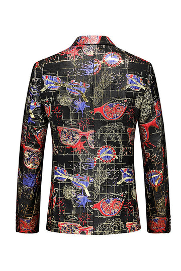 Men's Red Printed Peak Lapel 2-Piece Formal Suits